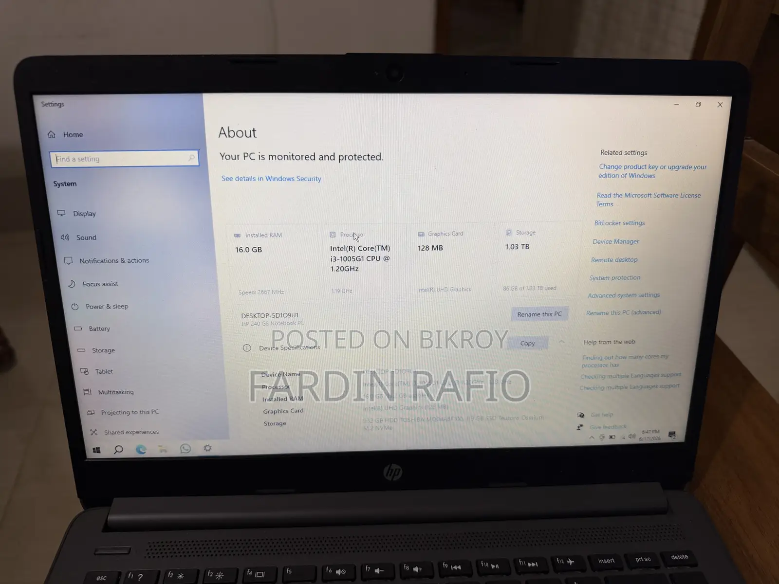 Laptop HP 240 G8 16GB Intel Core i3 SSD 1T