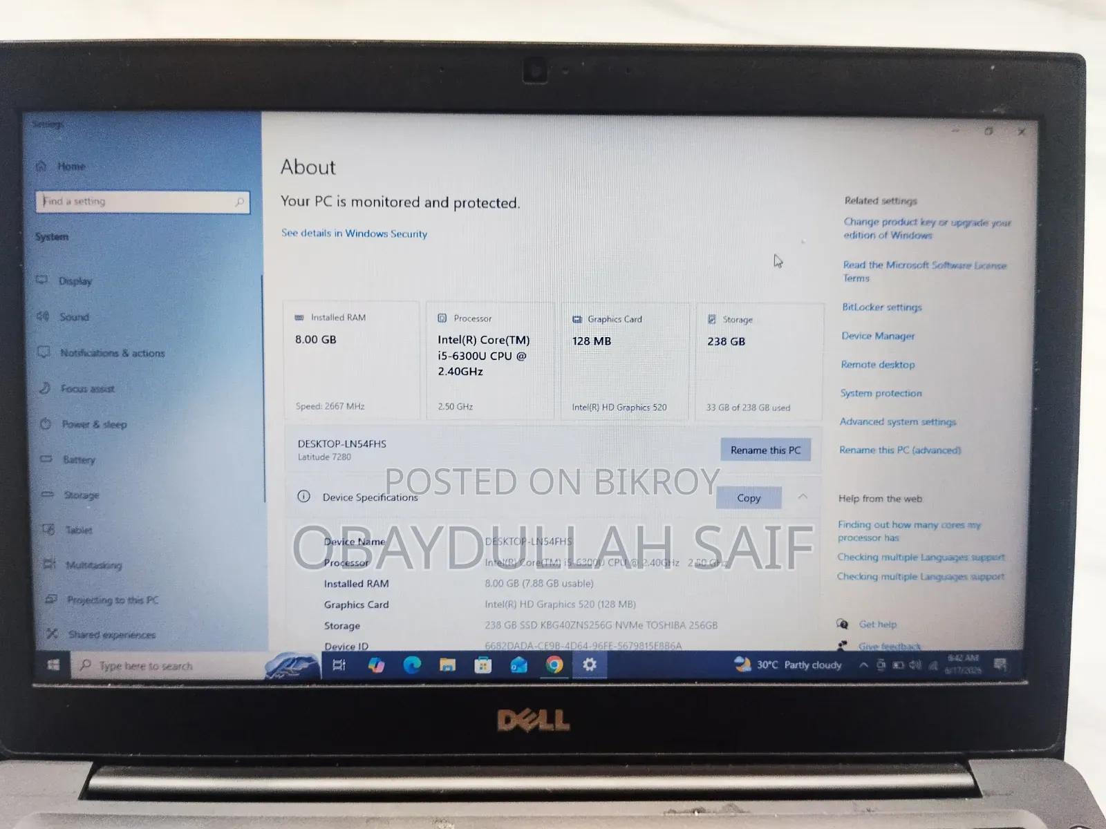 Laptop Dell Latitude 7280 8GB Intel Core I5 SSD 256GB