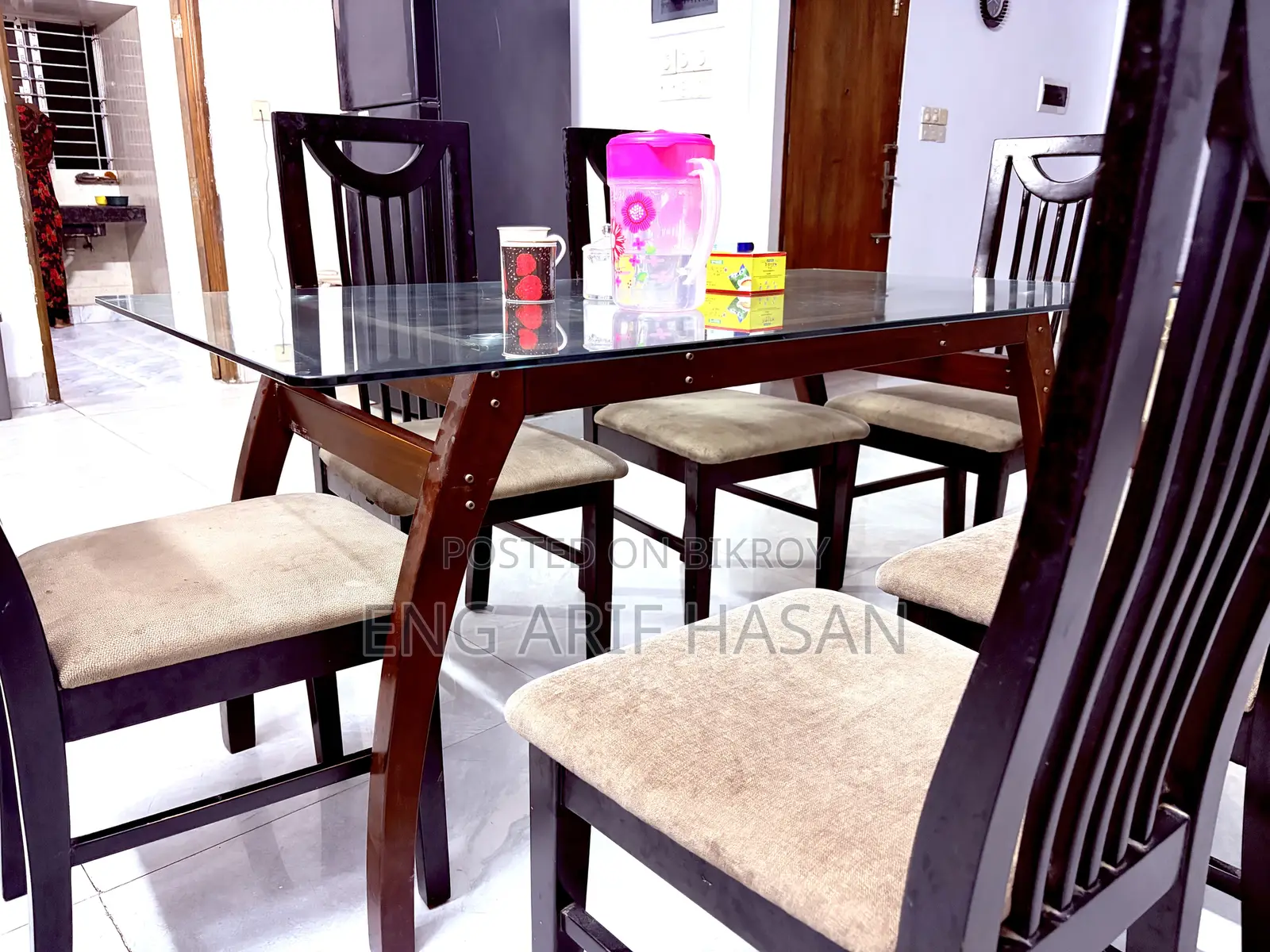 Hatil Dining Table Glass Top, 6 Seater Excellent Condition