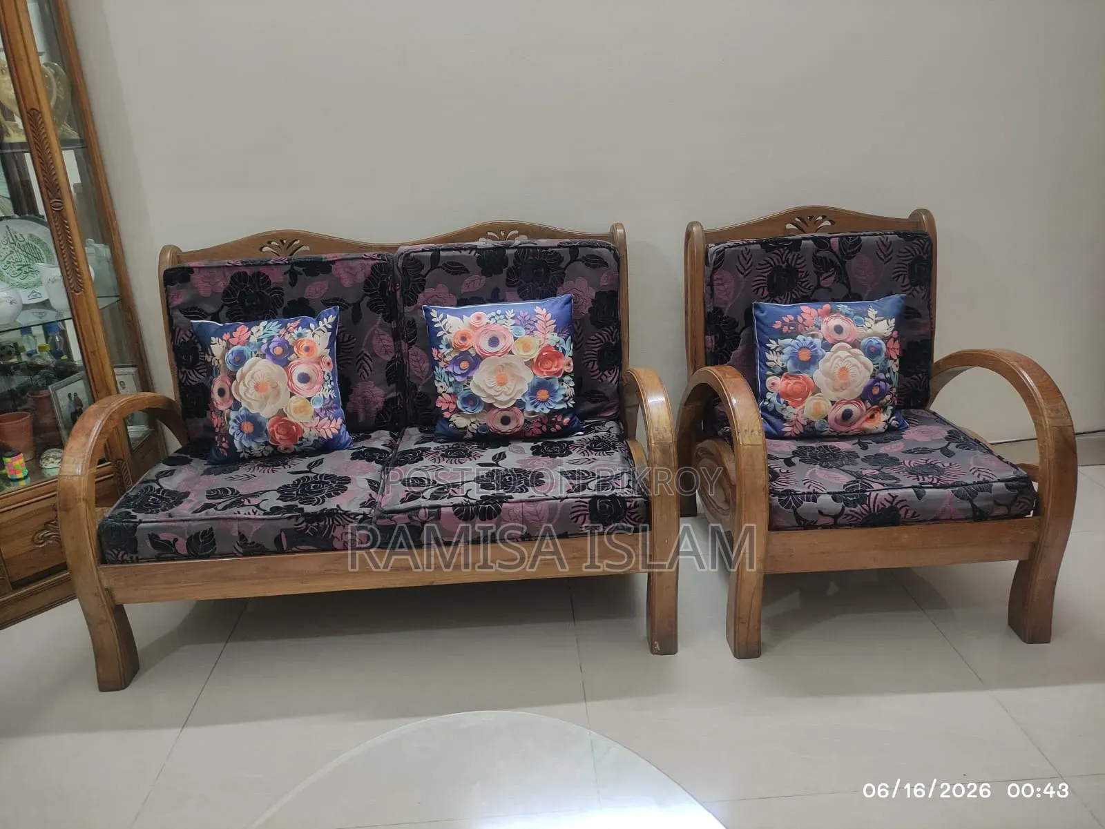 Teak wood sofa.