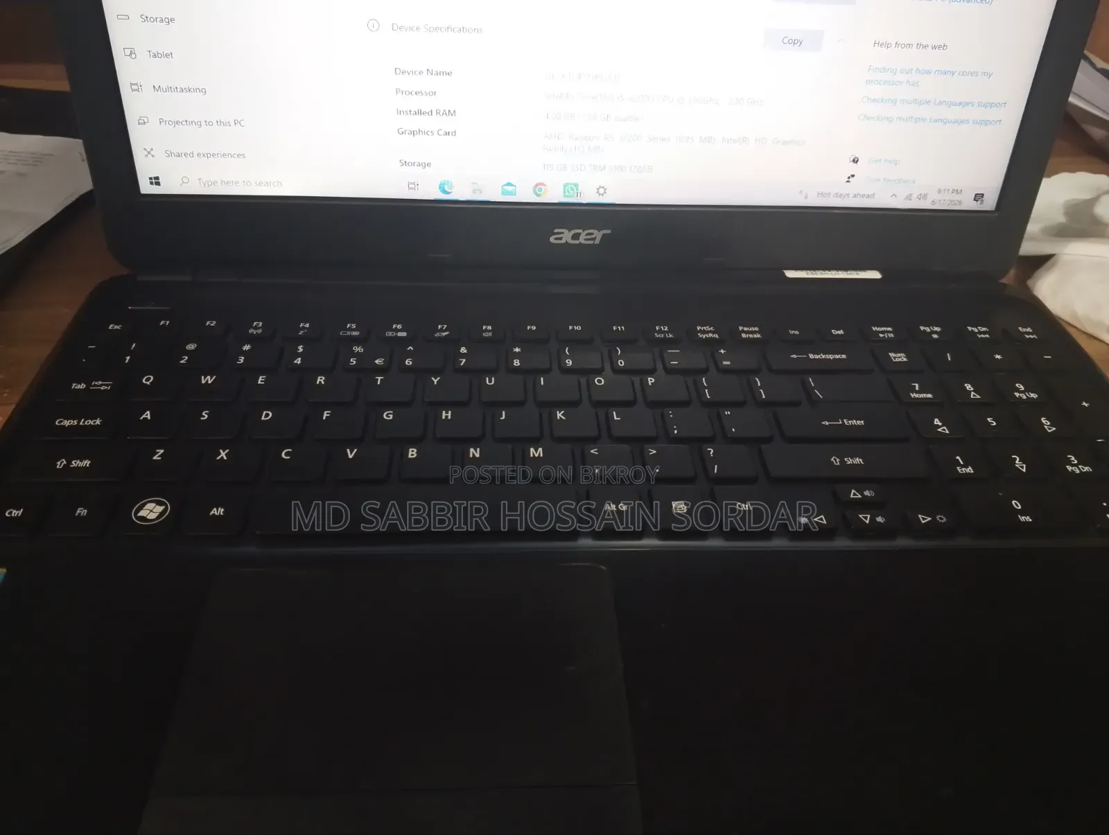Laptop Acer 4GB Intel Core I5 SSD 128GB