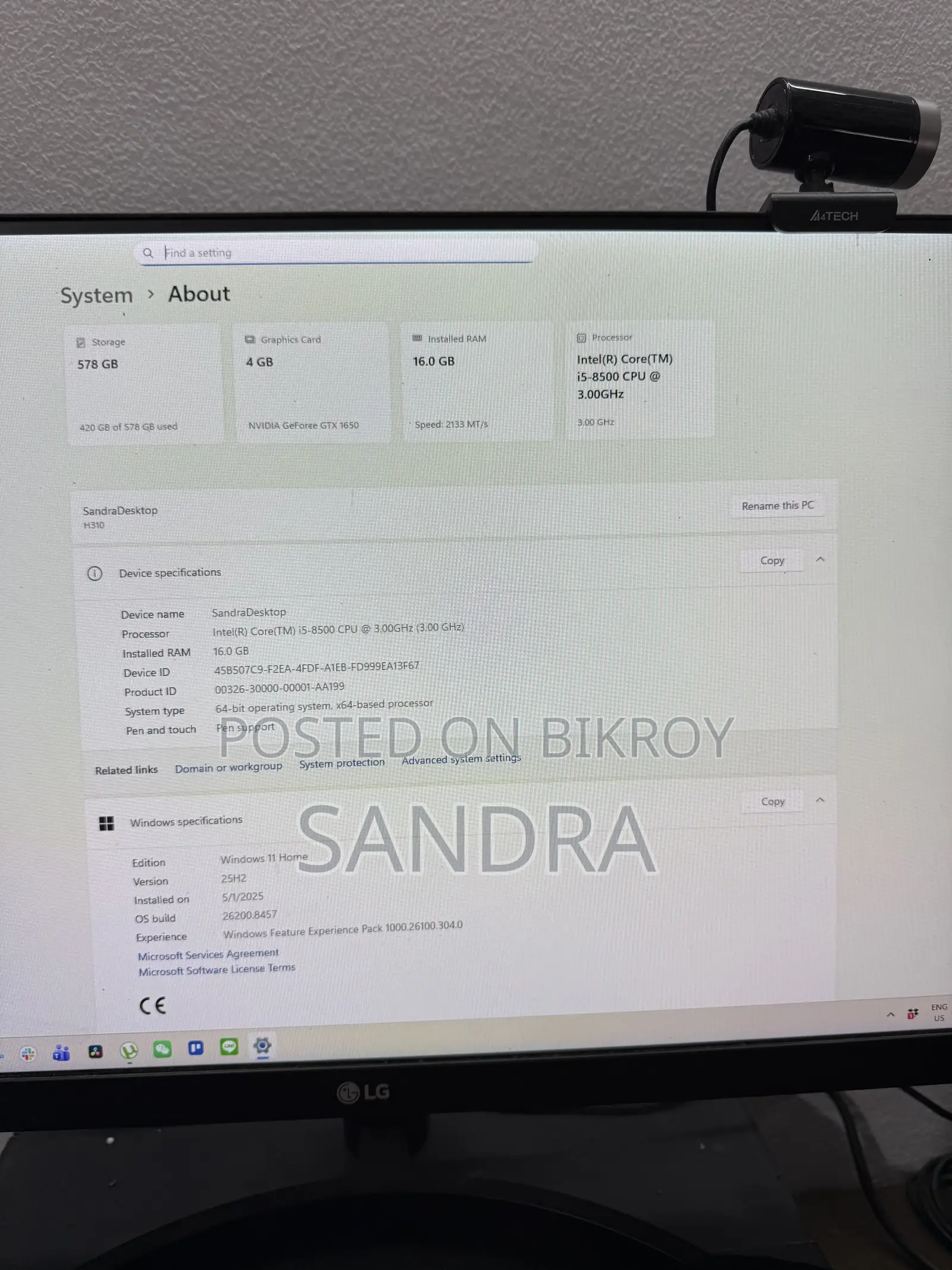 Desktop Computer 16GB Intel Core I5 SSD 640GB