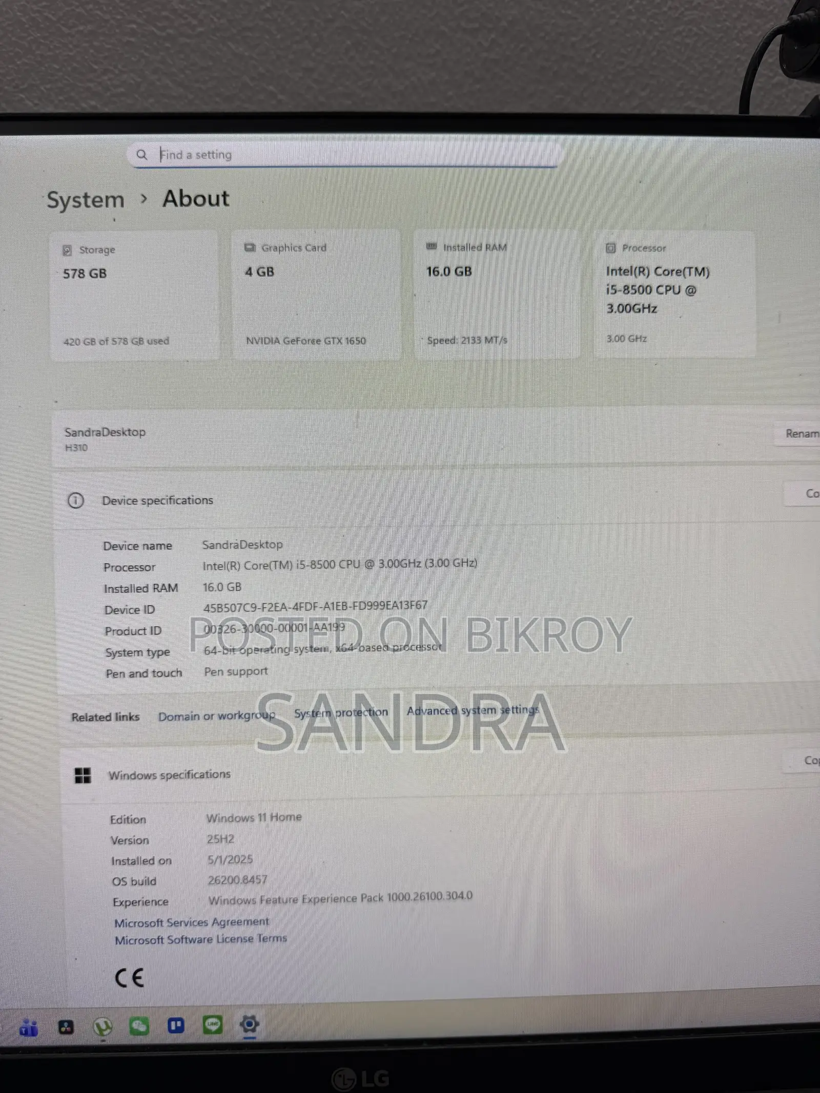 Desktop Computer 16GB Intel Core I5 SSD 640GB