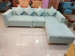 L-Shape Sofa. Made with metal legs. Inside frame made of Gamari wood.