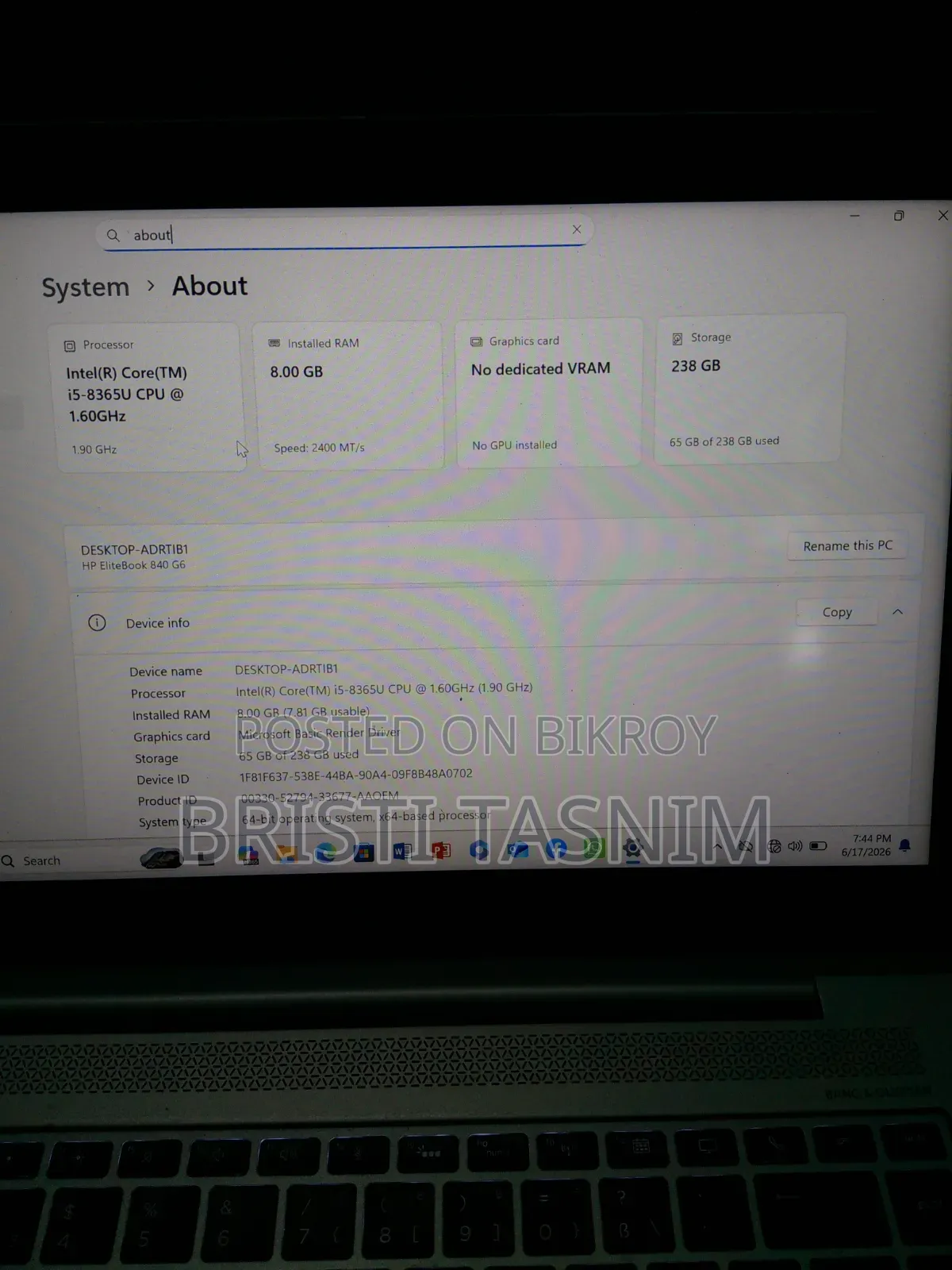 Laptop HP EliteBook 840 G8 8GB Intel Core I5 HDD 256GB