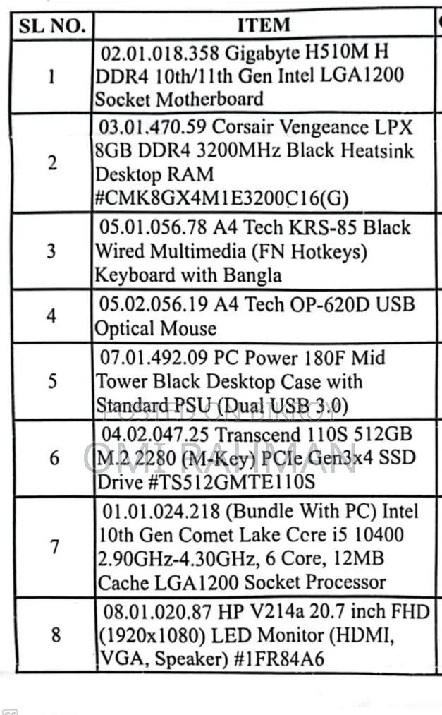 Desktop Computer 8GB Intel Core I5 SSD 512GB