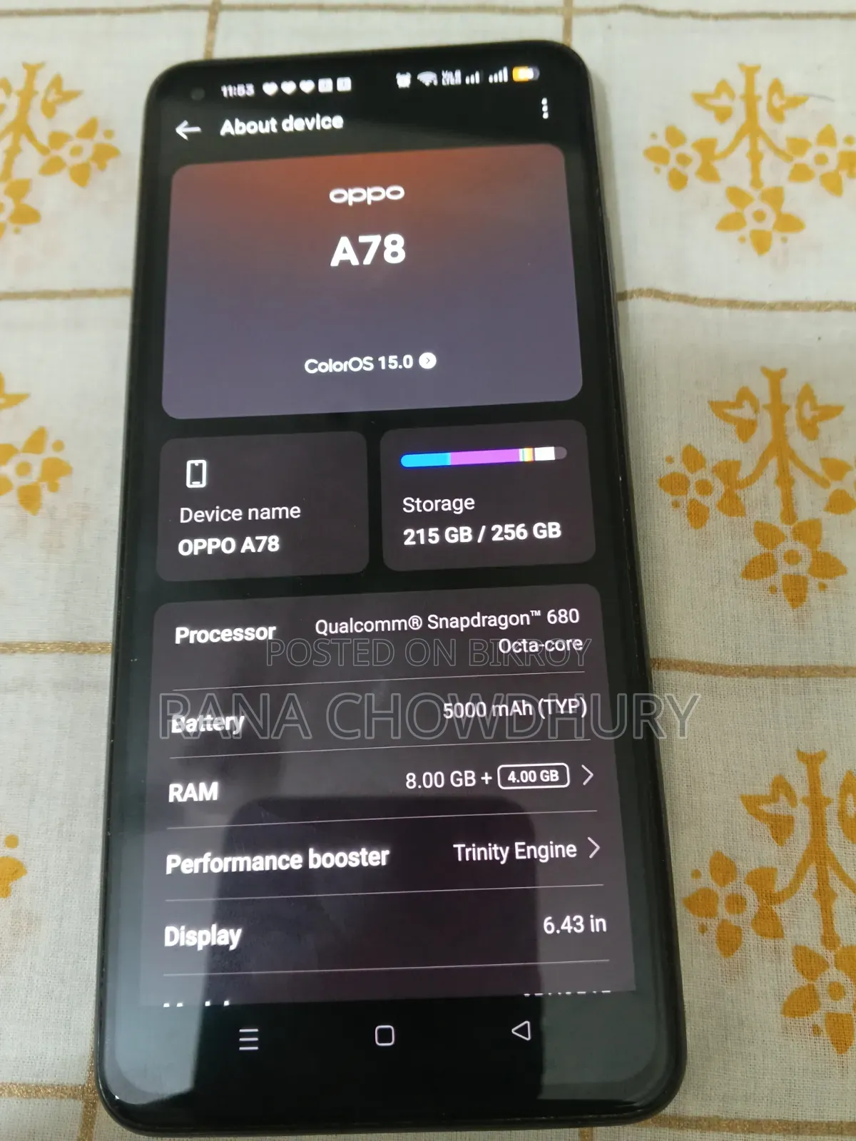 ওপ্পো এ৭৮ ১২৮ জিবি কালো