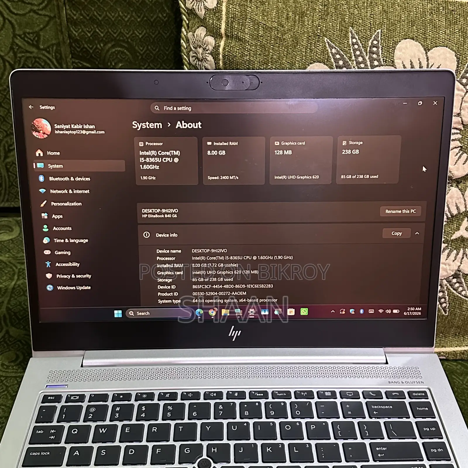 Laptop HP EliteBook 840 G6 8GB Intel Core I5 SSD 256GB