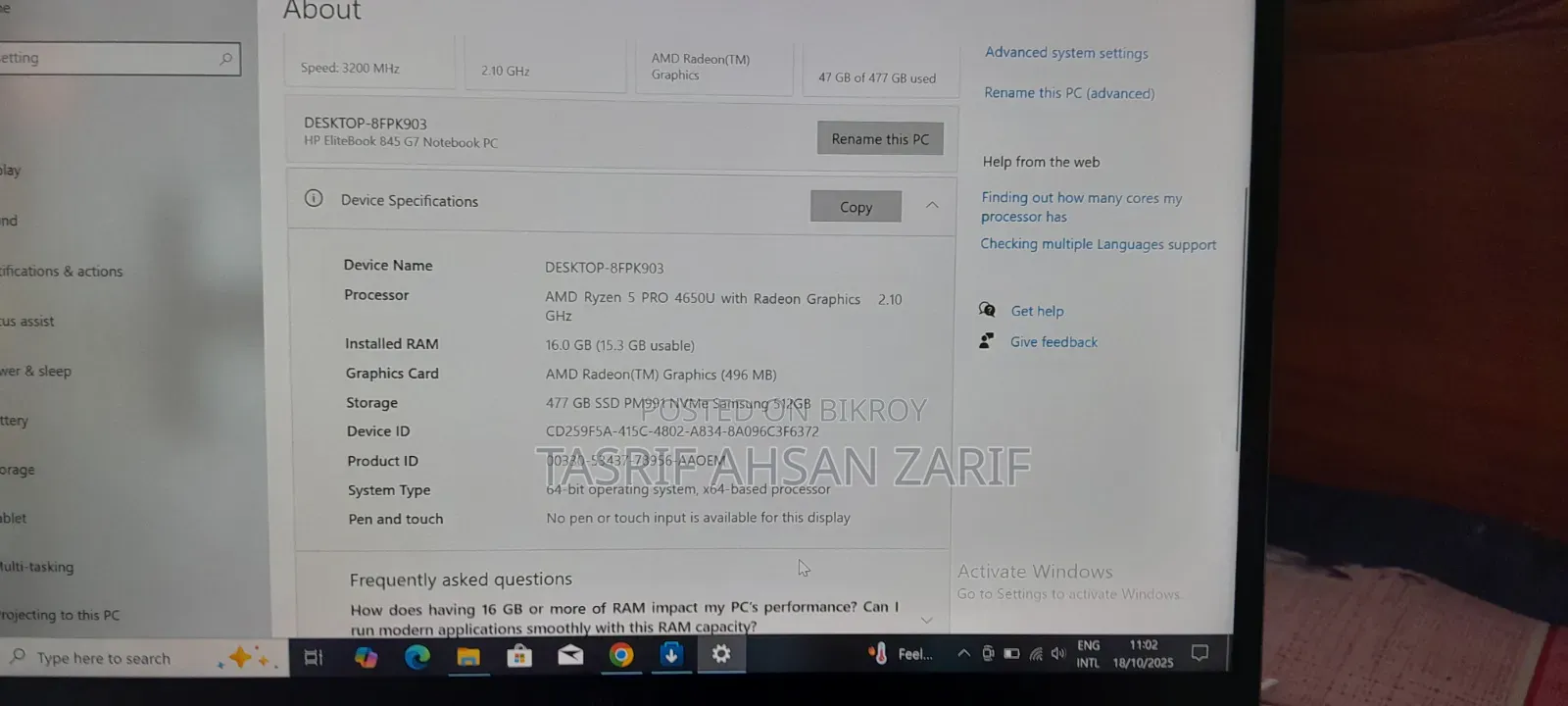 Laptop HP EliteBook 845 G7 16GB AMD Ryzen 5 SSD 512GB