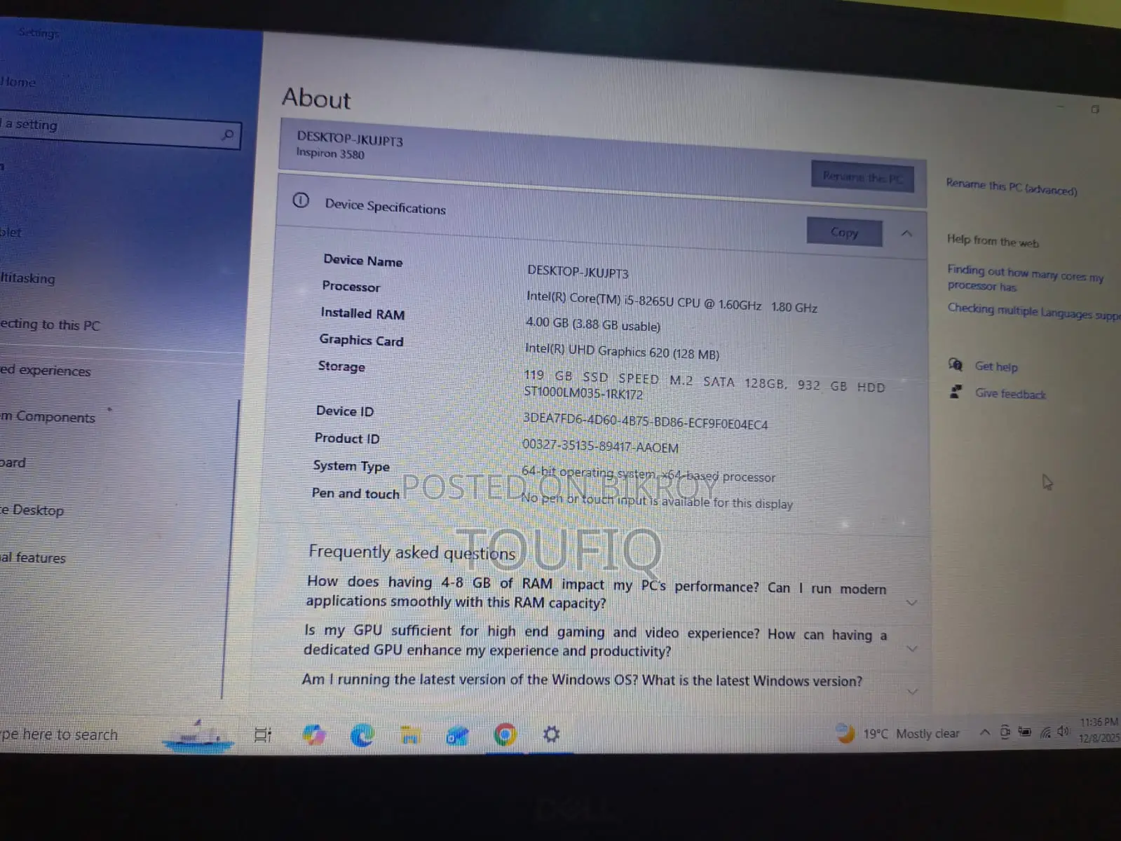 Laptop Dell Inspiron 15 3000 4GB Intel Core I5 HDD+SSD 1T