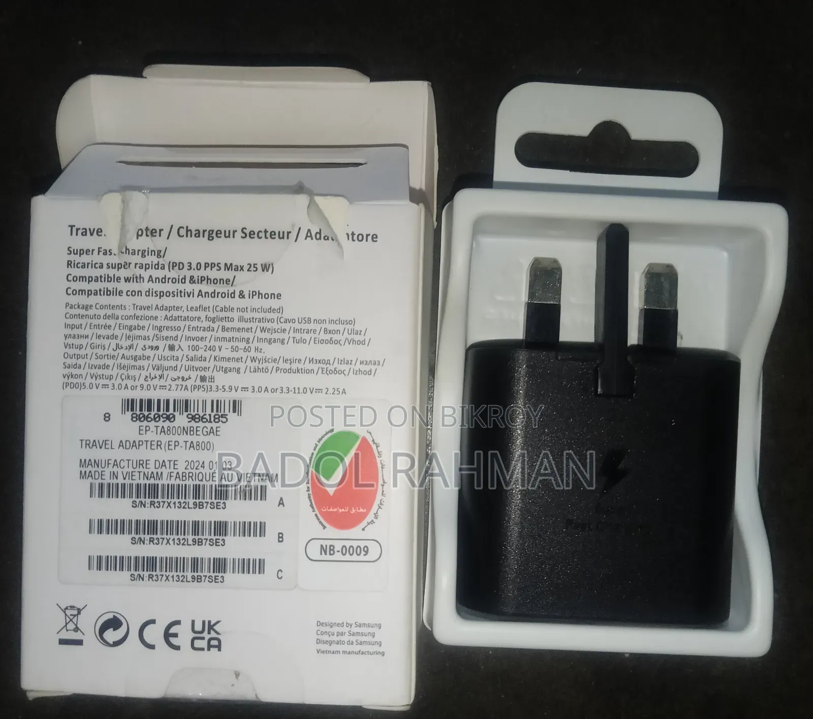 Original Samsung Adapter 25w Super Fast Charger. Vietnam Manufacturing