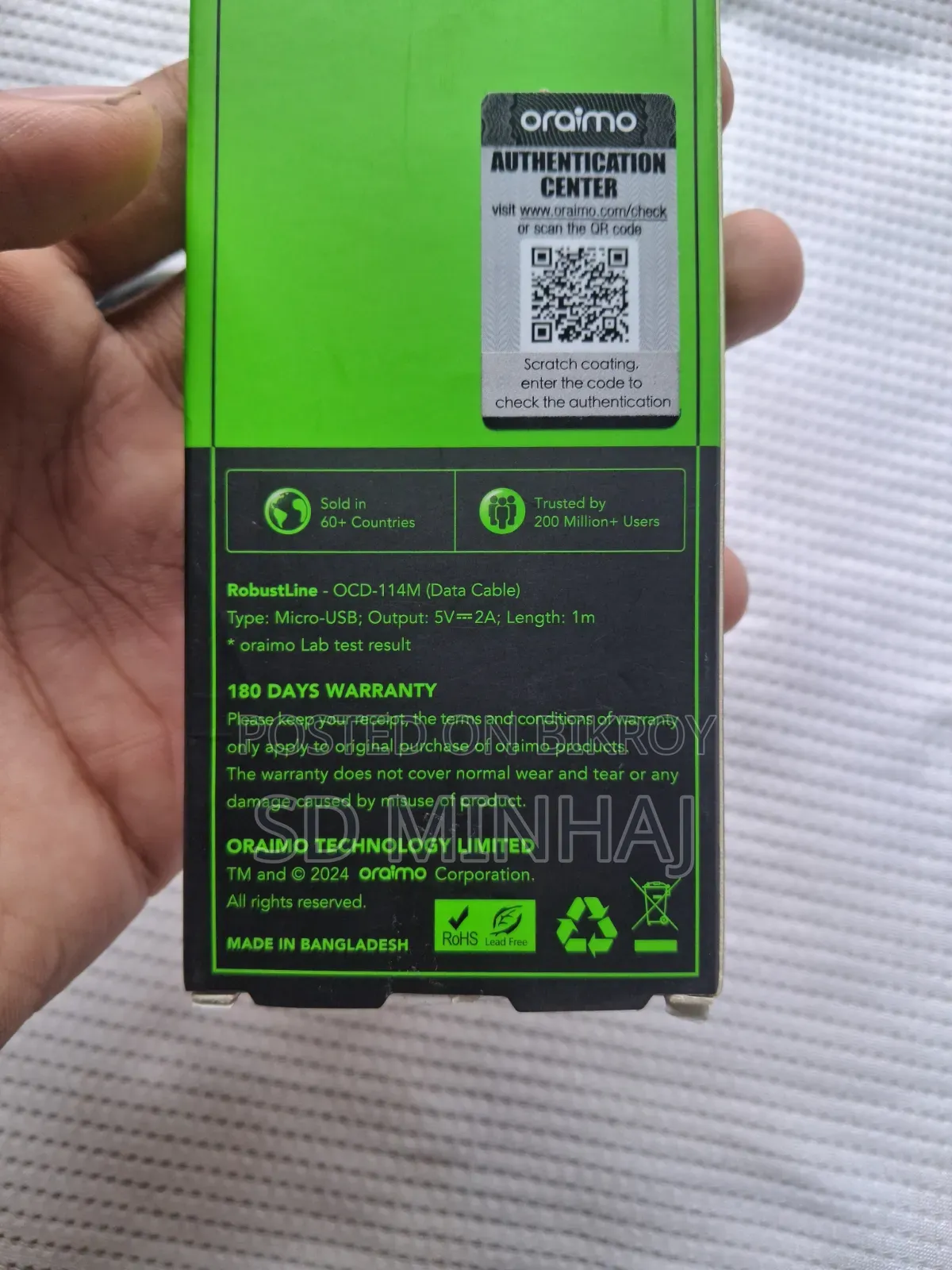 Oraimo Type B Cable. Fast Charging Support. High Quality Cable.