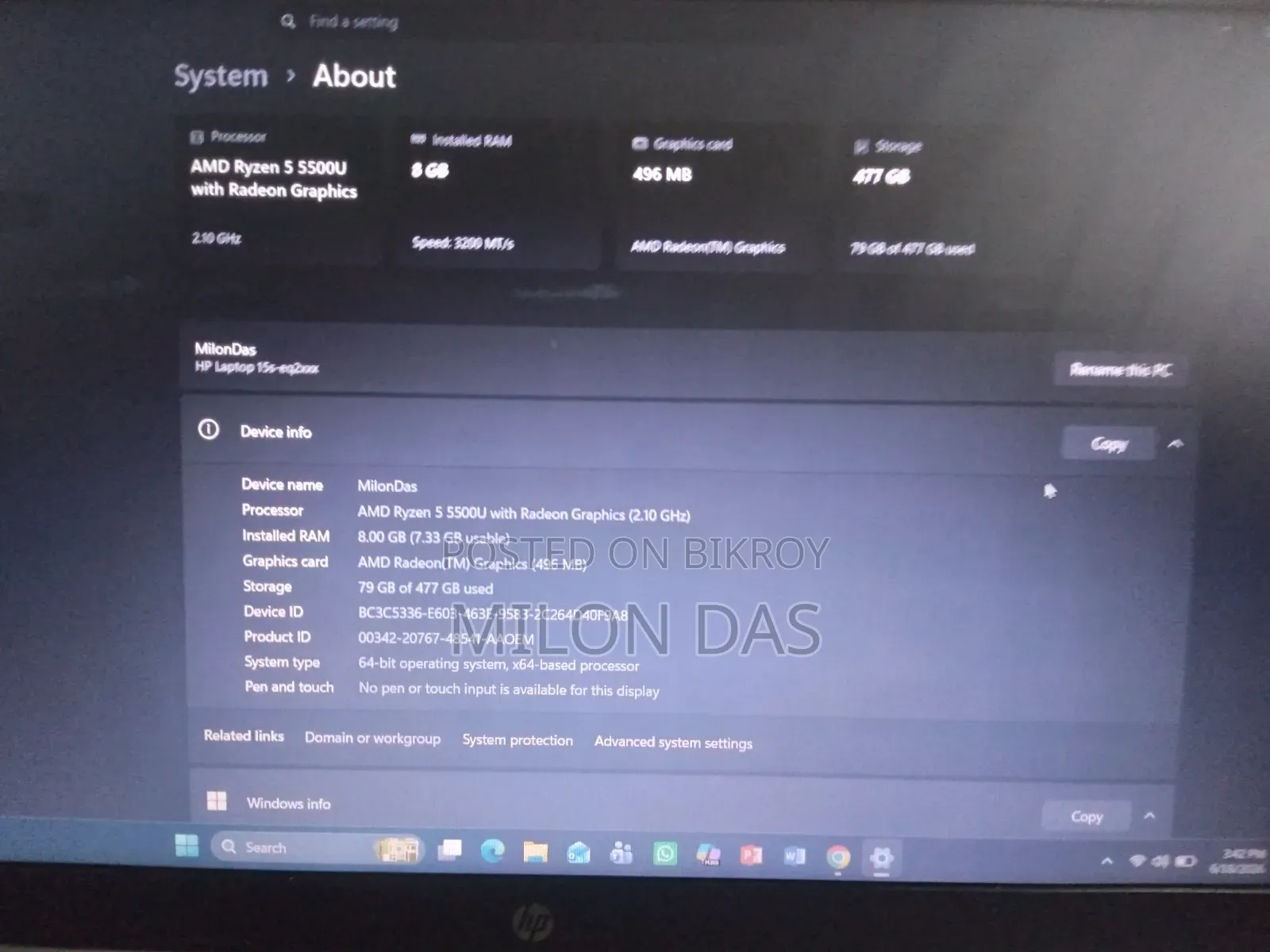 Laptop HP 15-dy2075tg 8GB AMD Ryzen 5 SSD 512GB