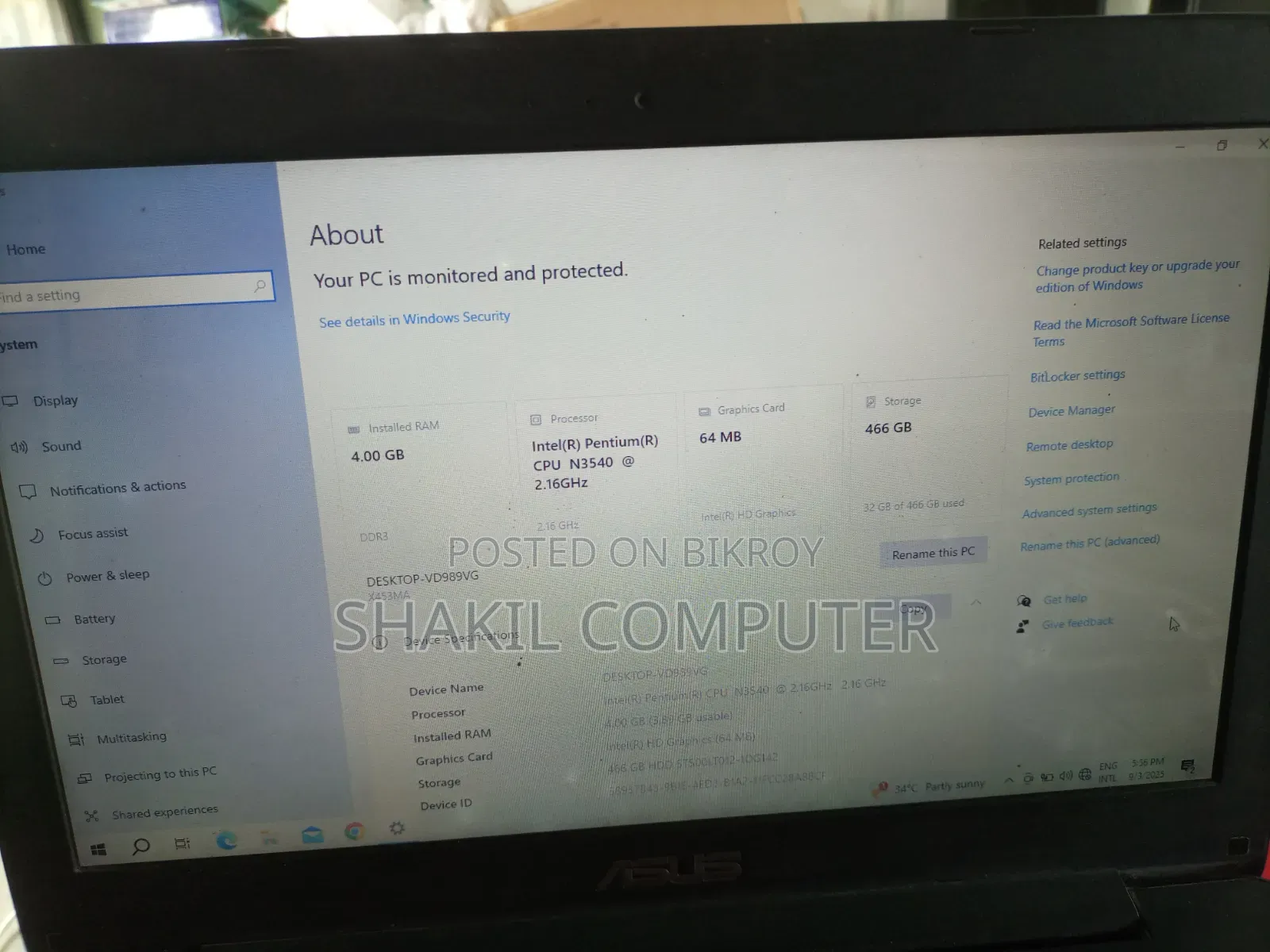 Laptop Asus X455LA 4GB HDD 500GB