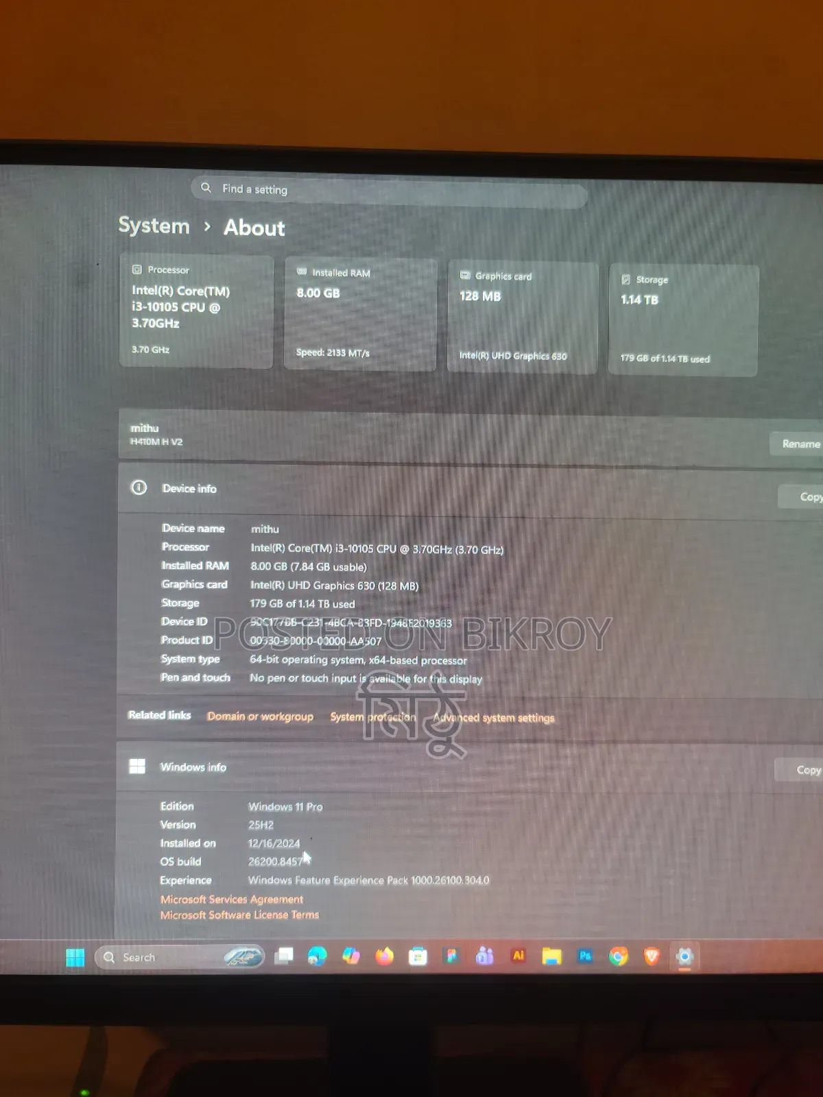 Desktop Computer 8GB Intel Core I3 SSD 1TB