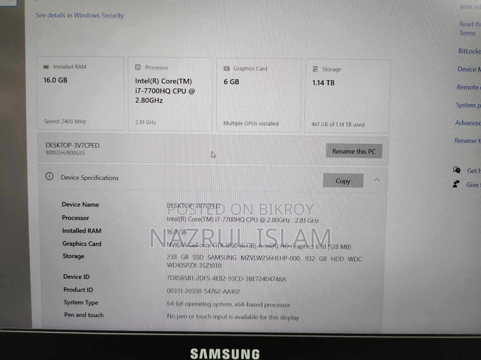 Laptop Samsung Notebook Odyssey 16GB Intel Core i7 SSD 1T