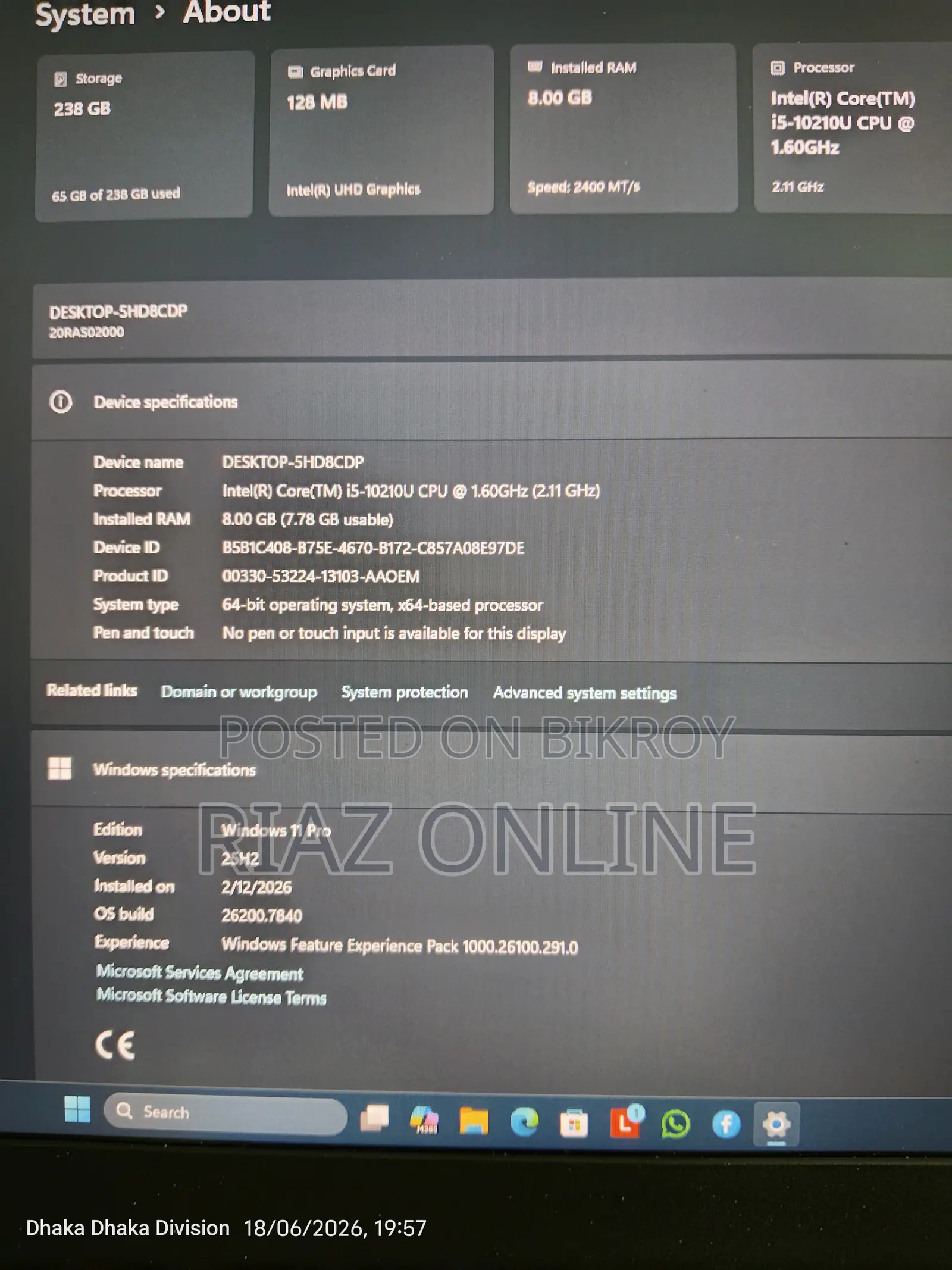 Laptop Lenovo ThinkPad T14 8GB Intel Core I5 SSD 256GB