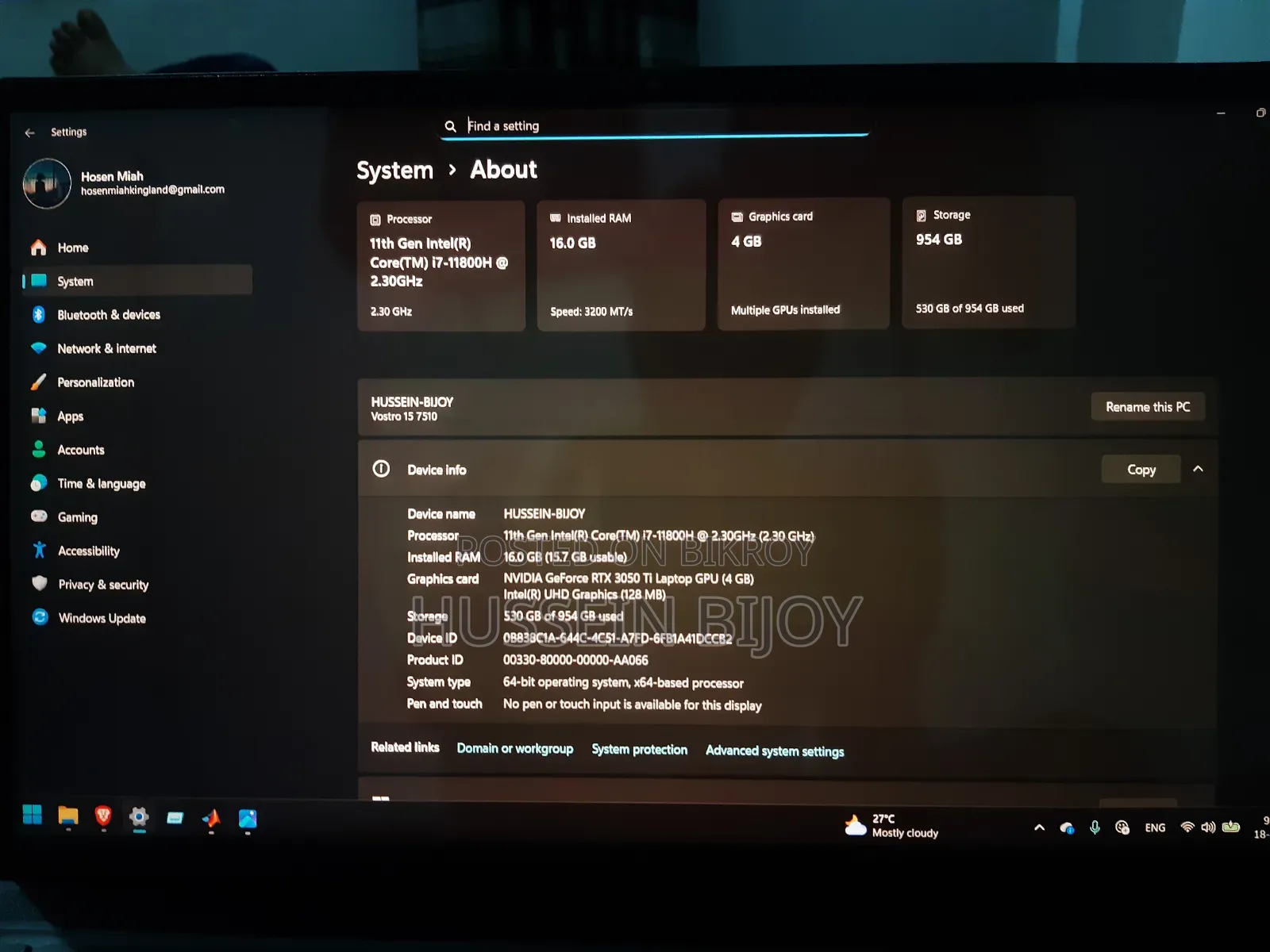 Laptop Dell Vostro 7510 16GB Intel Core i7 SSD 1TB