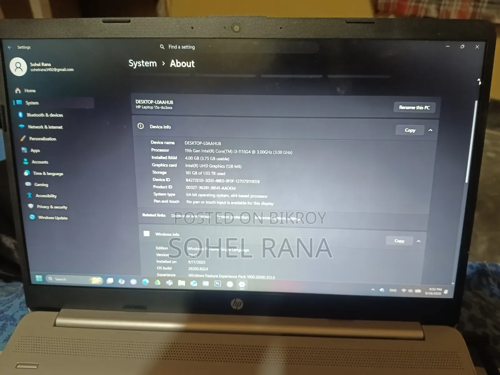 Laptop HP 15S 4GB Intel Core I3 HDD+SSD 1T
