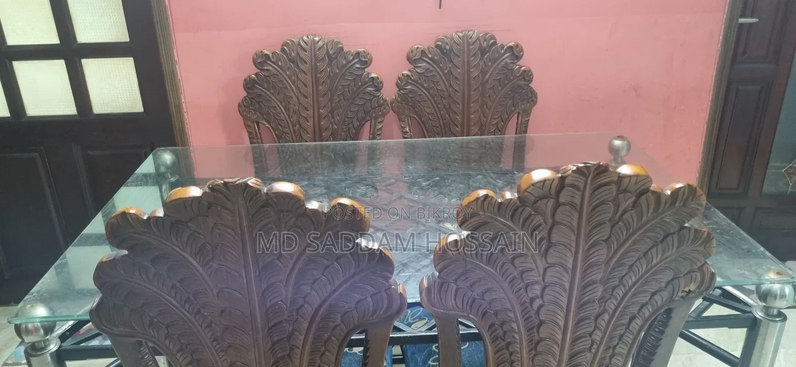 6 Seater Steel Dining Table Set With Glass Top