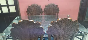 6 Seater Steel Dining Table Set With Glass Top