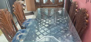 6 Seater Steel Dining Table Set With Glass Top