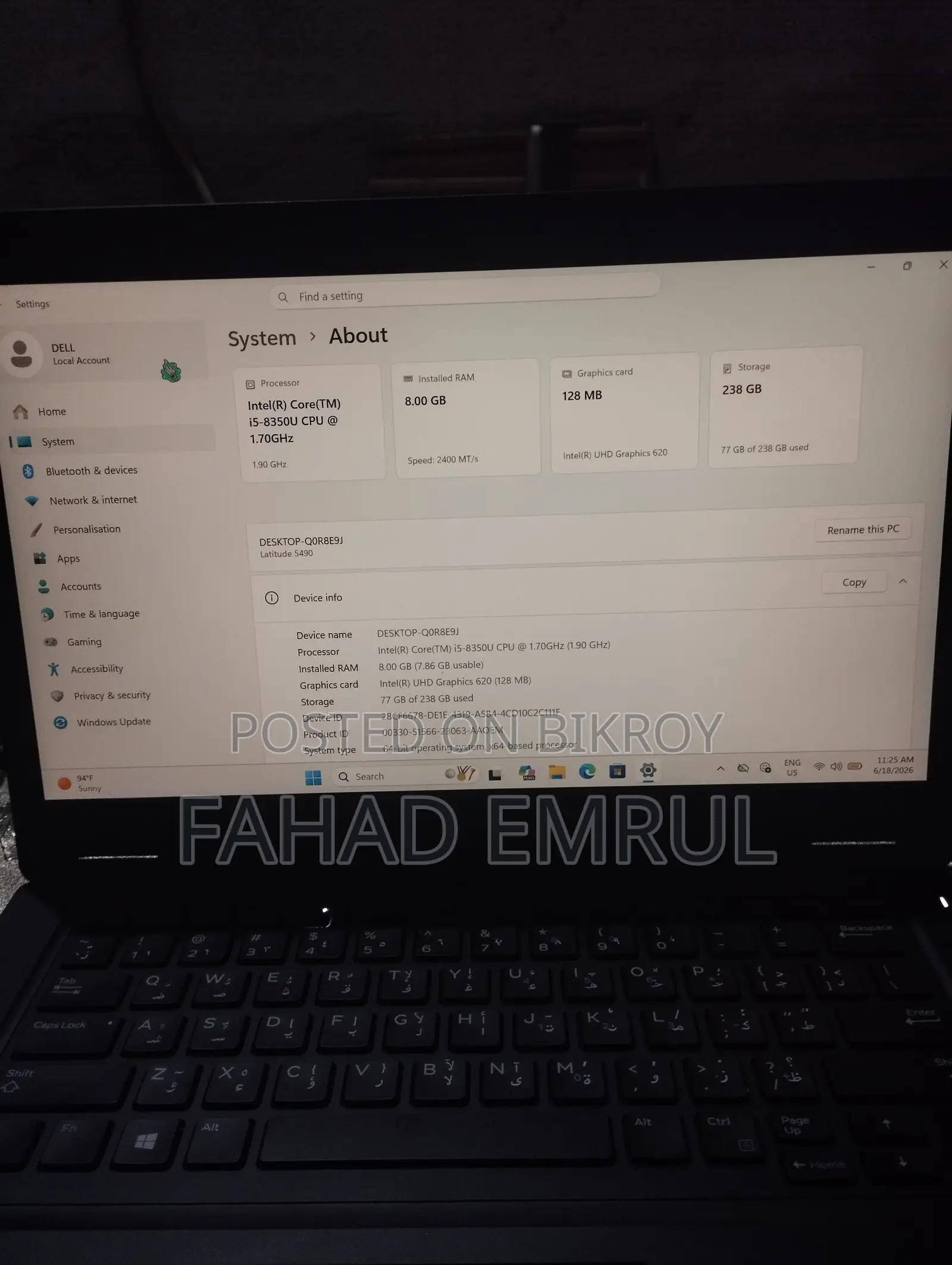 Laptop Dell Latitude 5400 8GB Intel Core I5 HDD+SSD 256GB