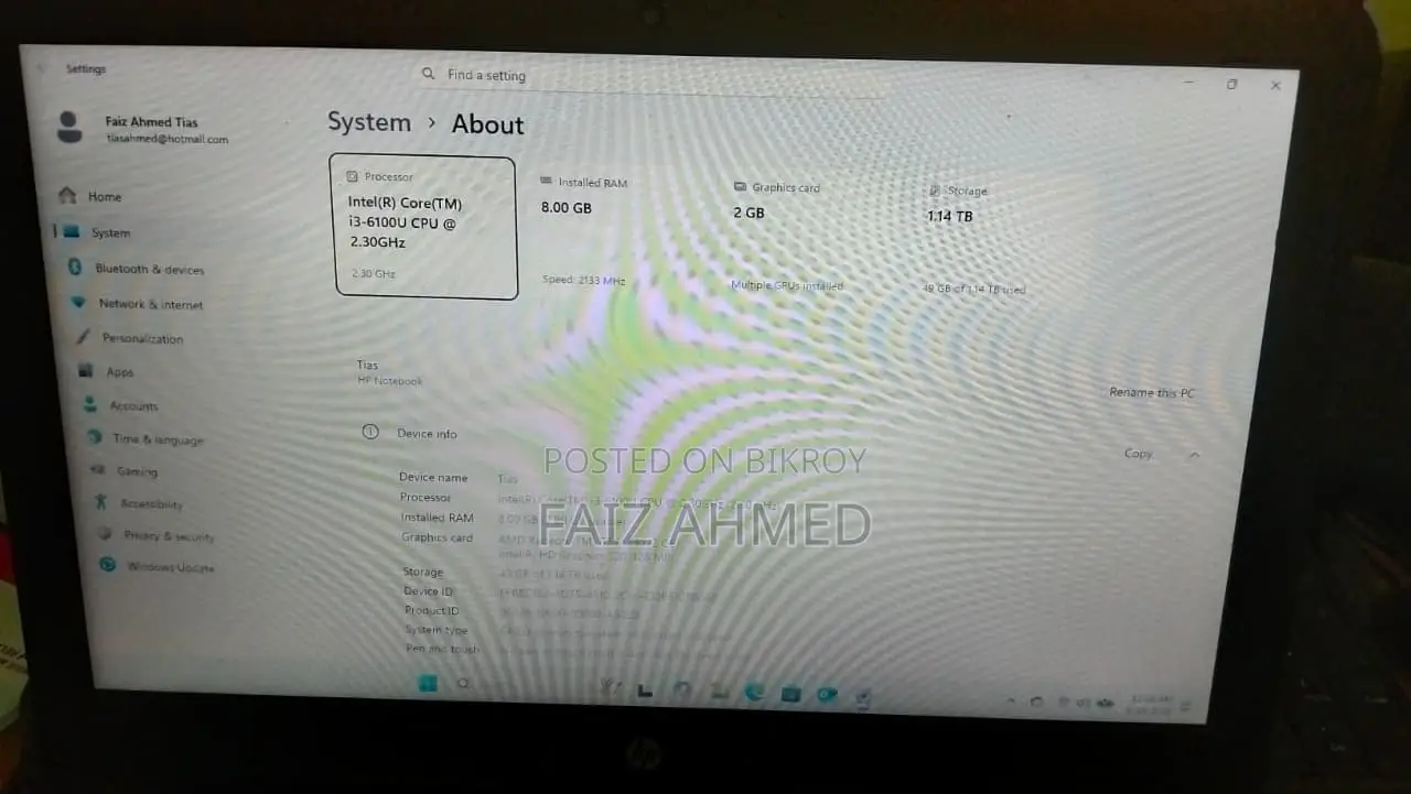 Laptop HP 8GB Intel Core i3 HDD+SSD 1T