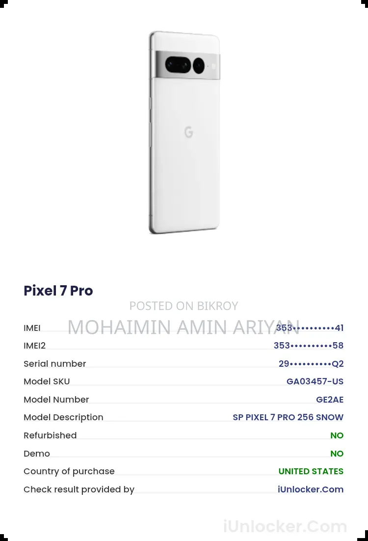 নতুন Google Pixel 7 Pro 256 GB White