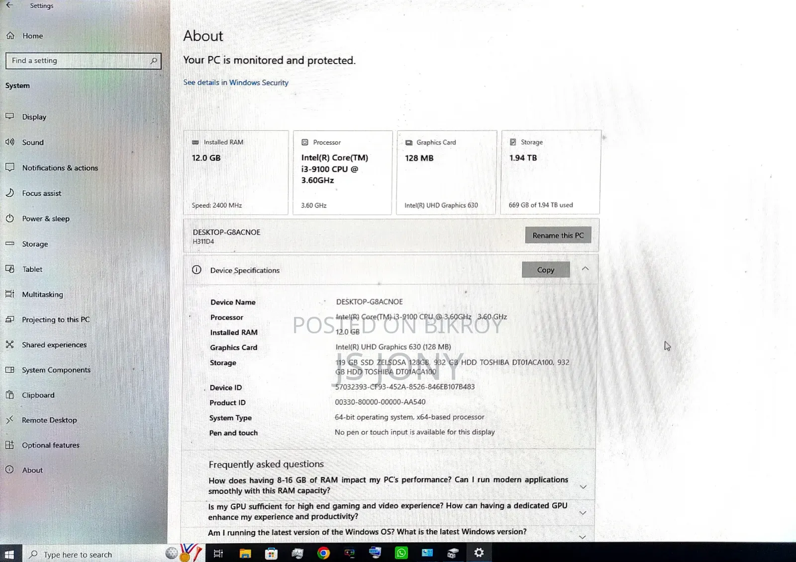 Desktop Computer 12GB Intel Core i3 HDD 1T