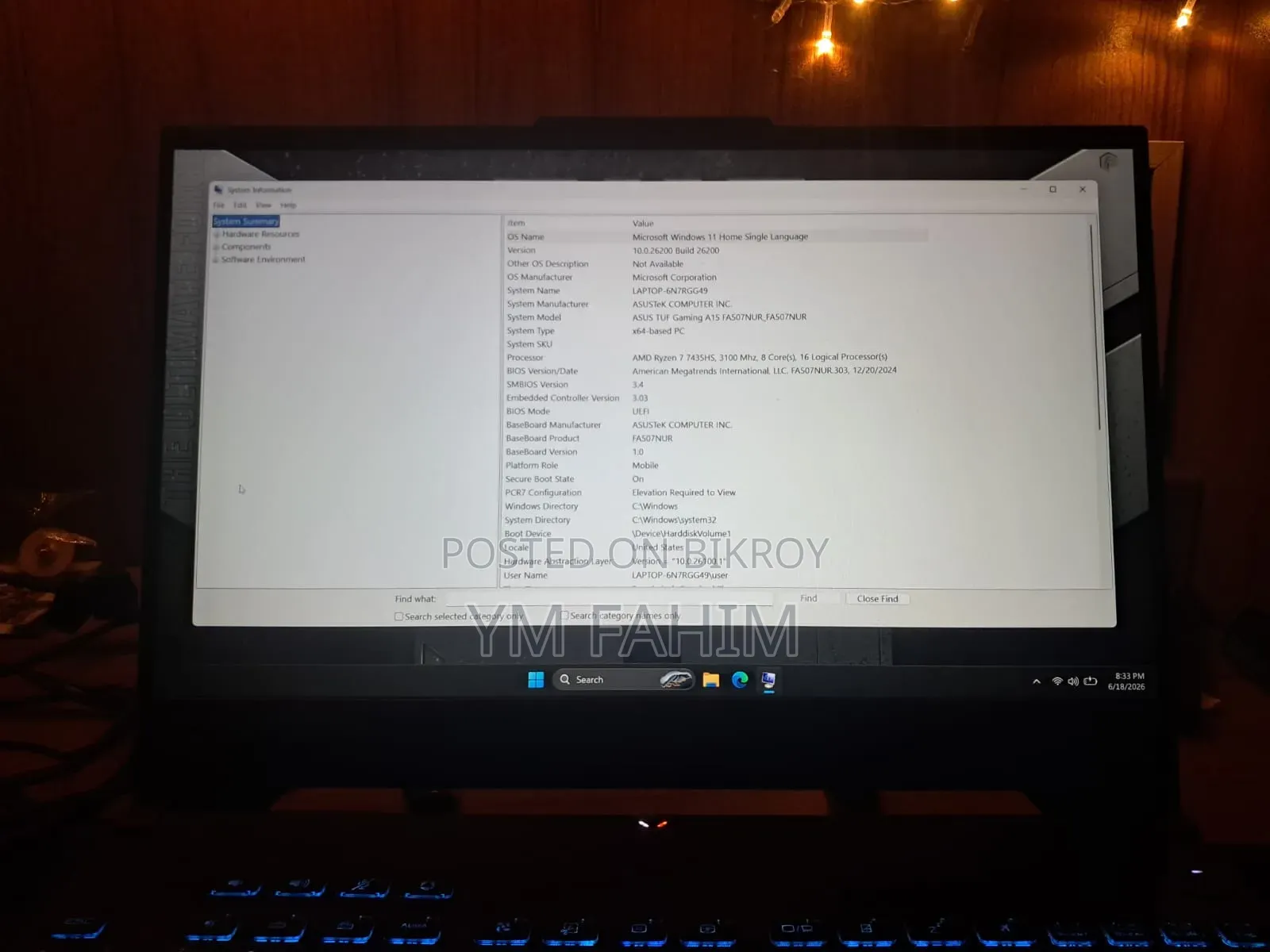 New Laptop Asus TUF Gaming A15 16GB AMD Ryzen 7 SSD 512GB