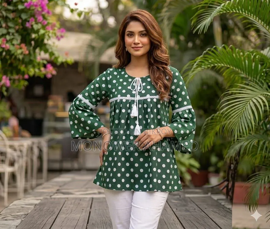 Aarong Navy Blue Mixed Cotton One Piece Top With White Polka Dot Print