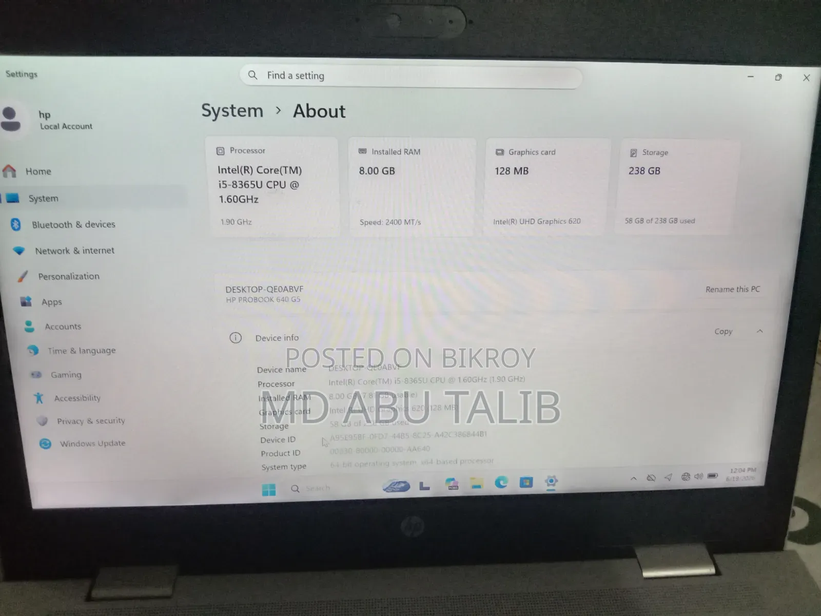 Laptop HP ProBook 640 G5 8GB Intel Core i5 SSD 256GB