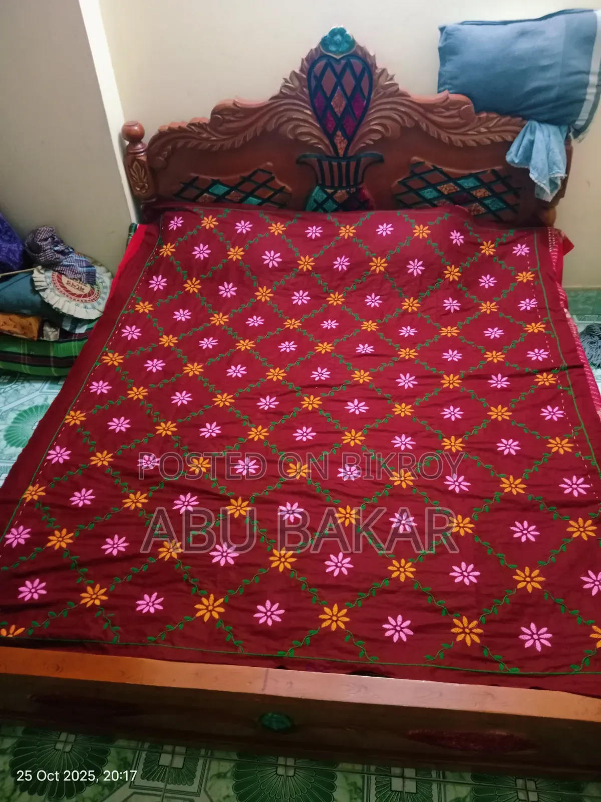 Red-Maroon Nakshi Kantha with exquisite handwork and a touch of tradition