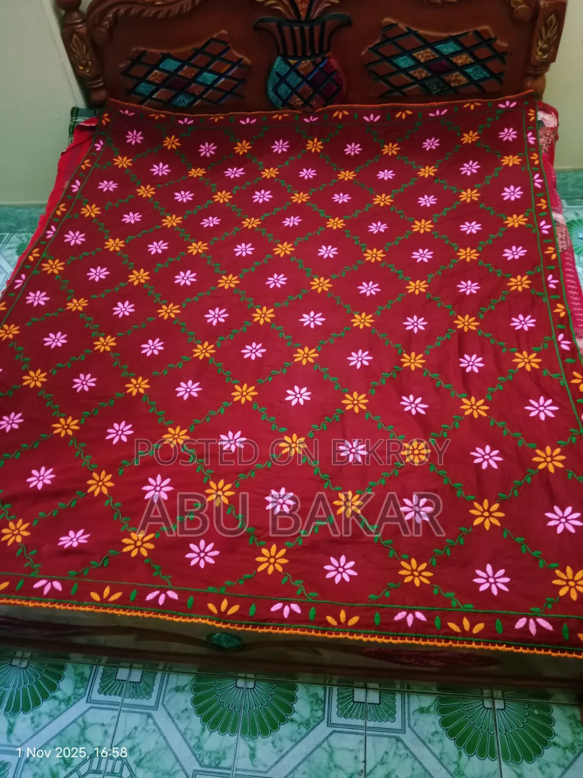 Red-Maroon Nakshi Kantha with exquisite handwork and a touch of tradition