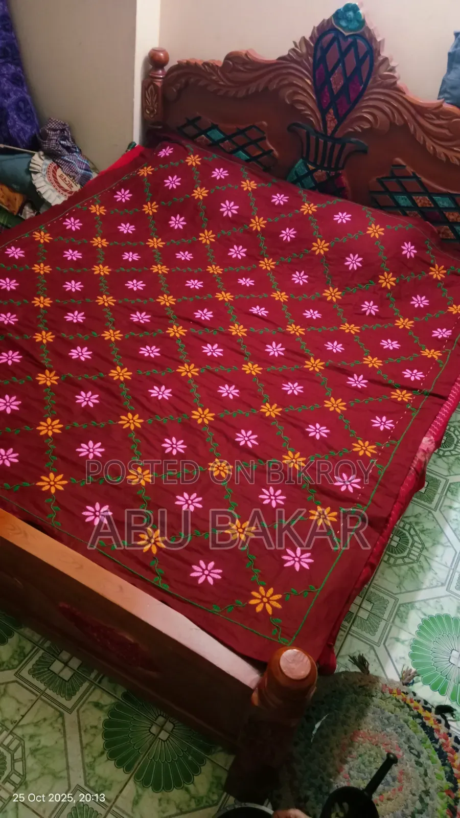 Red-Maroon Nakshi Kantha with exquisite handwork and a touch of tradition