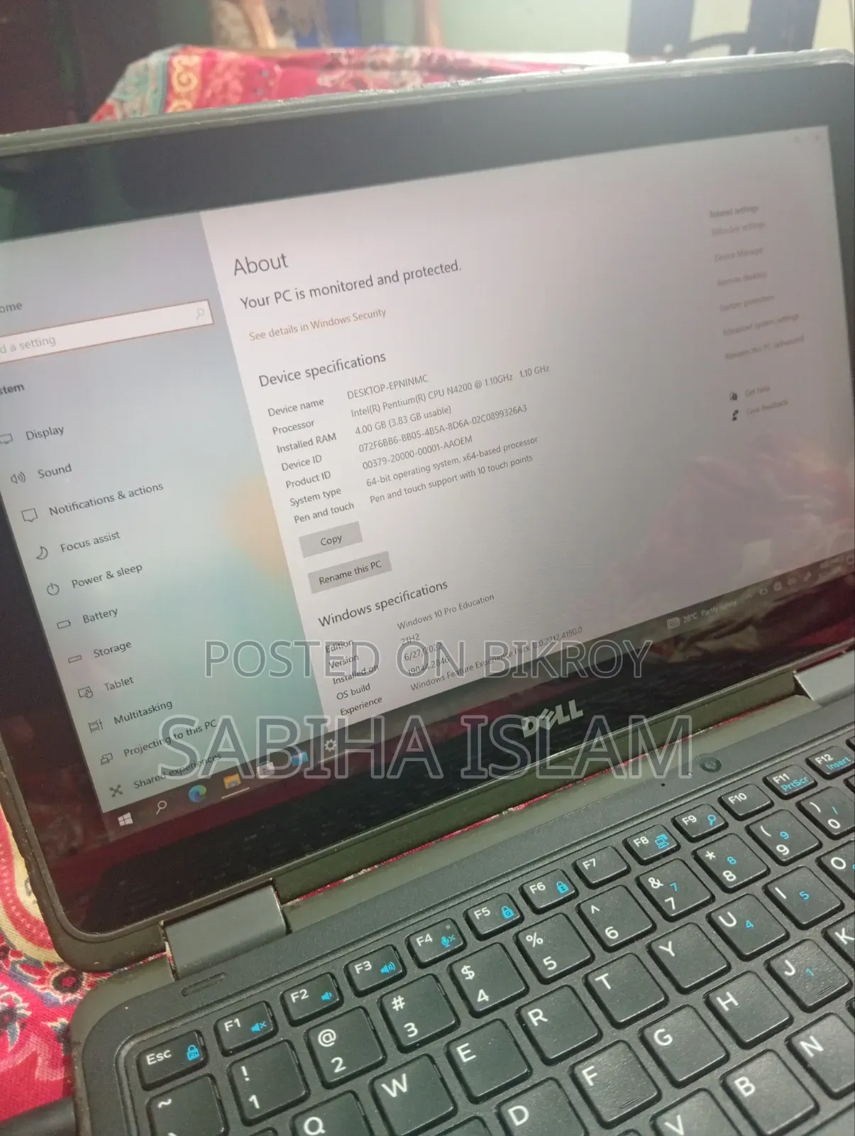Laptop Dell 4GB Intel Pentium eMMC 60GB