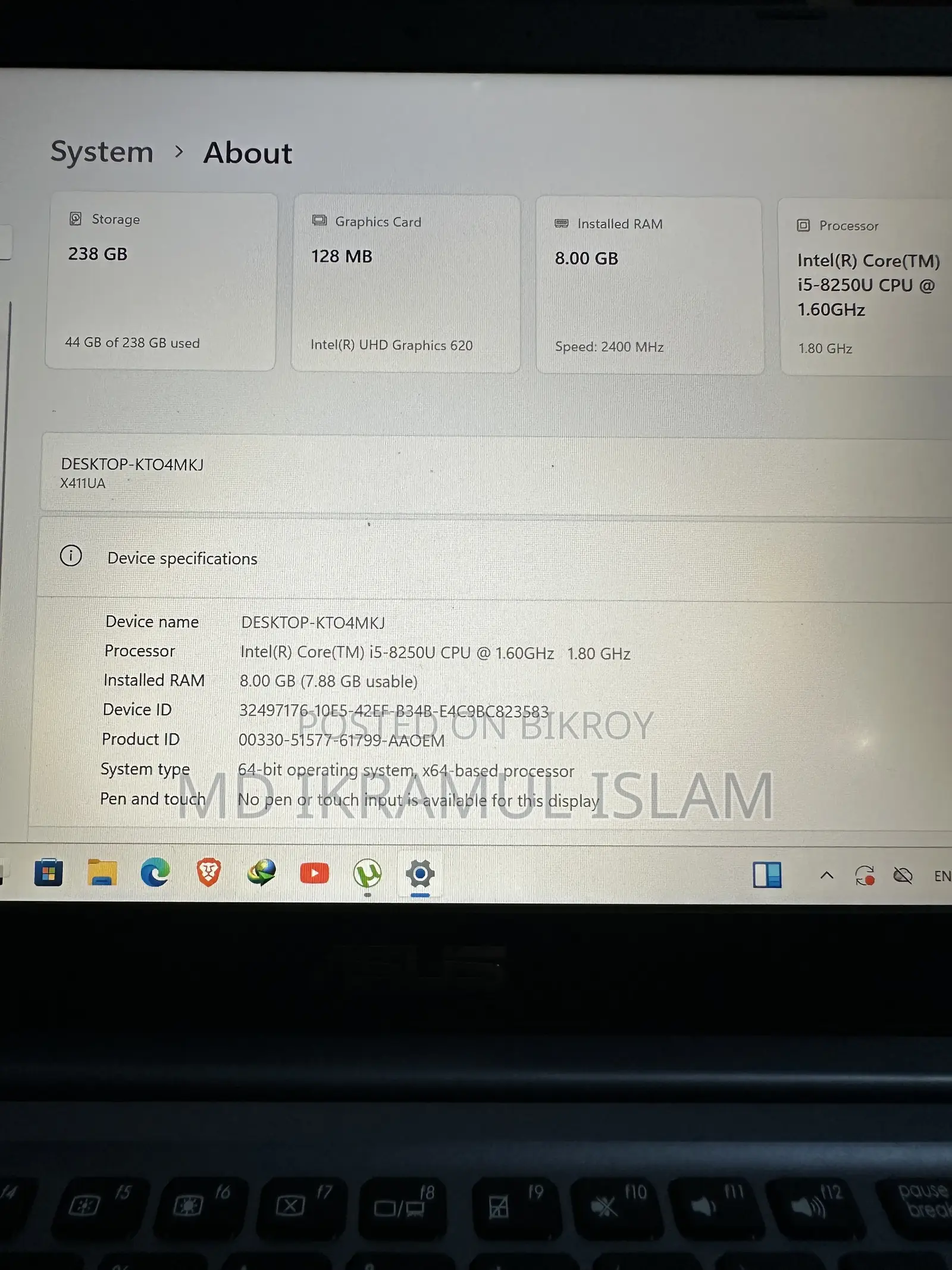 Laptop Asus 8GB Intel Core I5 SSD 250GB