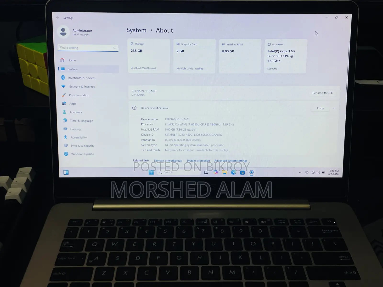 Laptop Asus ZenBook UX430UA 8GB Intel Core i7 SSD 256GB