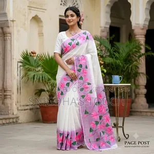 হ্যান্ডপেইন্ট হাফ সিল্ক, সেমি মসলিন শাড়ী