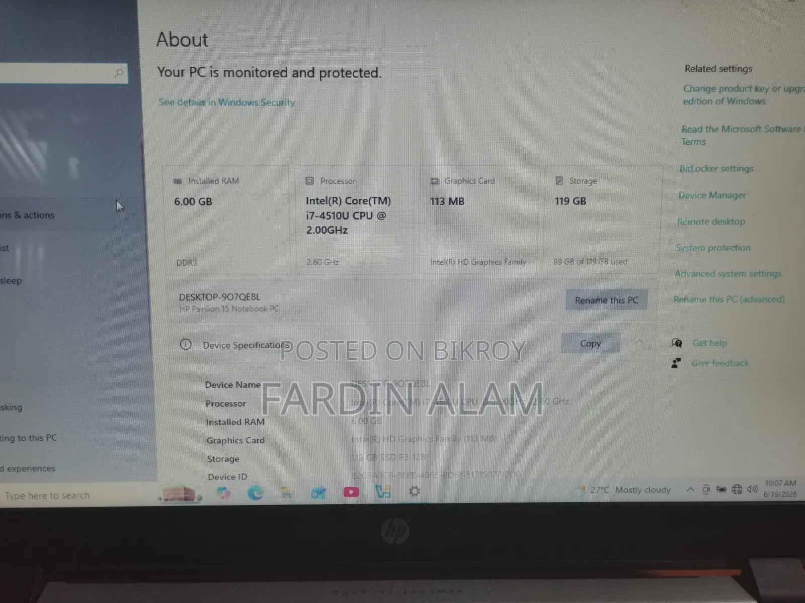 Laptop HP Pavilion 15 6GB Intel Core I7 SSD 128GB