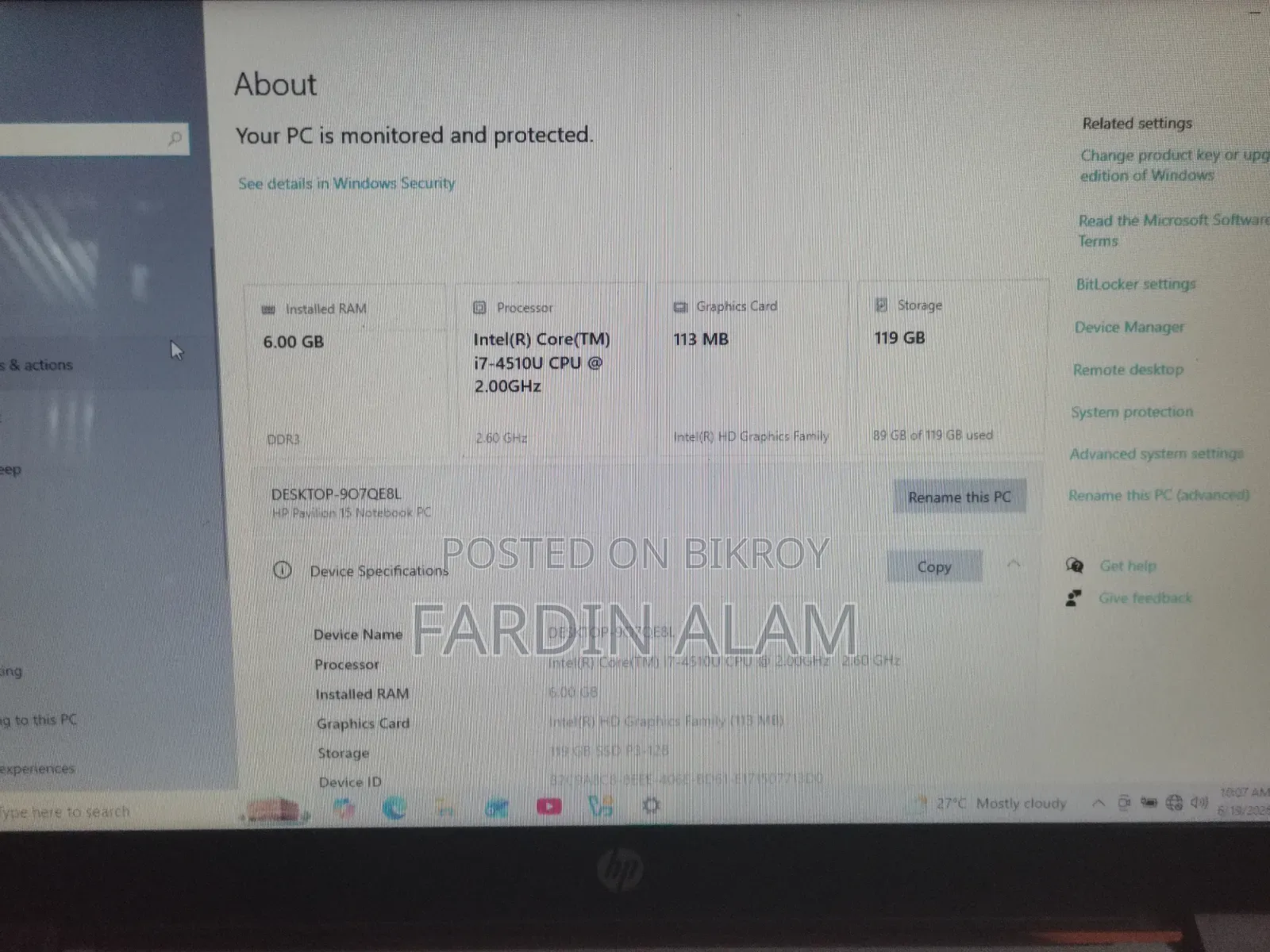 Laptop HP Pavilion 15 6GB Intel Core I7 SSD 128GB