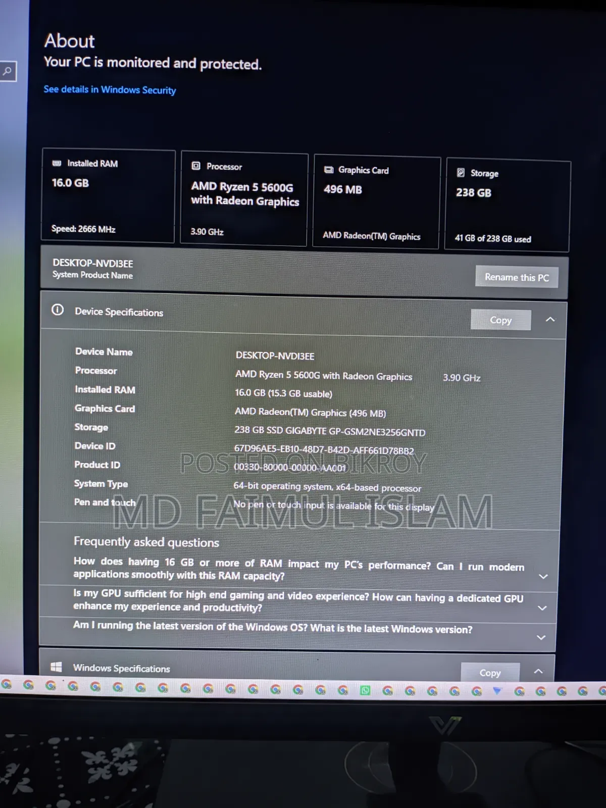 Desktop Computer 16GB AMD Ryzen SSD 256GB
