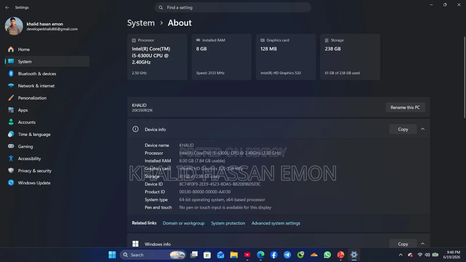 Laptop Lenovo ThinkPad X270 8GB Intel Core I5 SSD 256GB