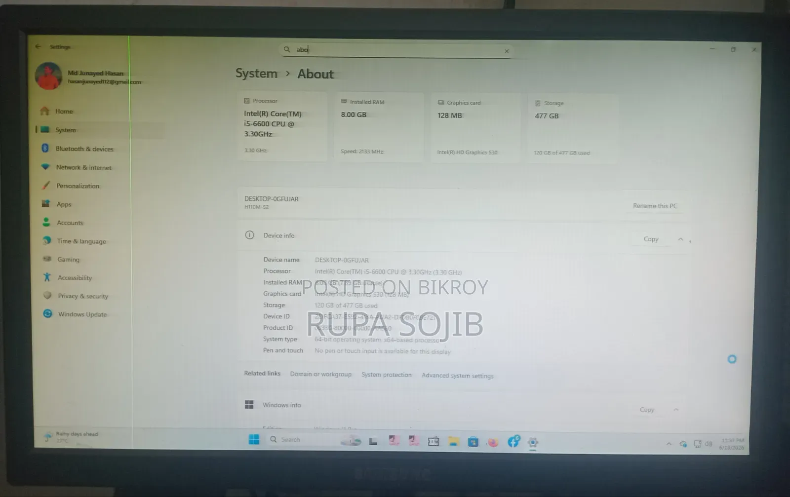 Desktop Computer 8GB Intel Core I5 SSD 512GB