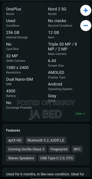 OnePlus Nord 2 5G 256 GB Gray