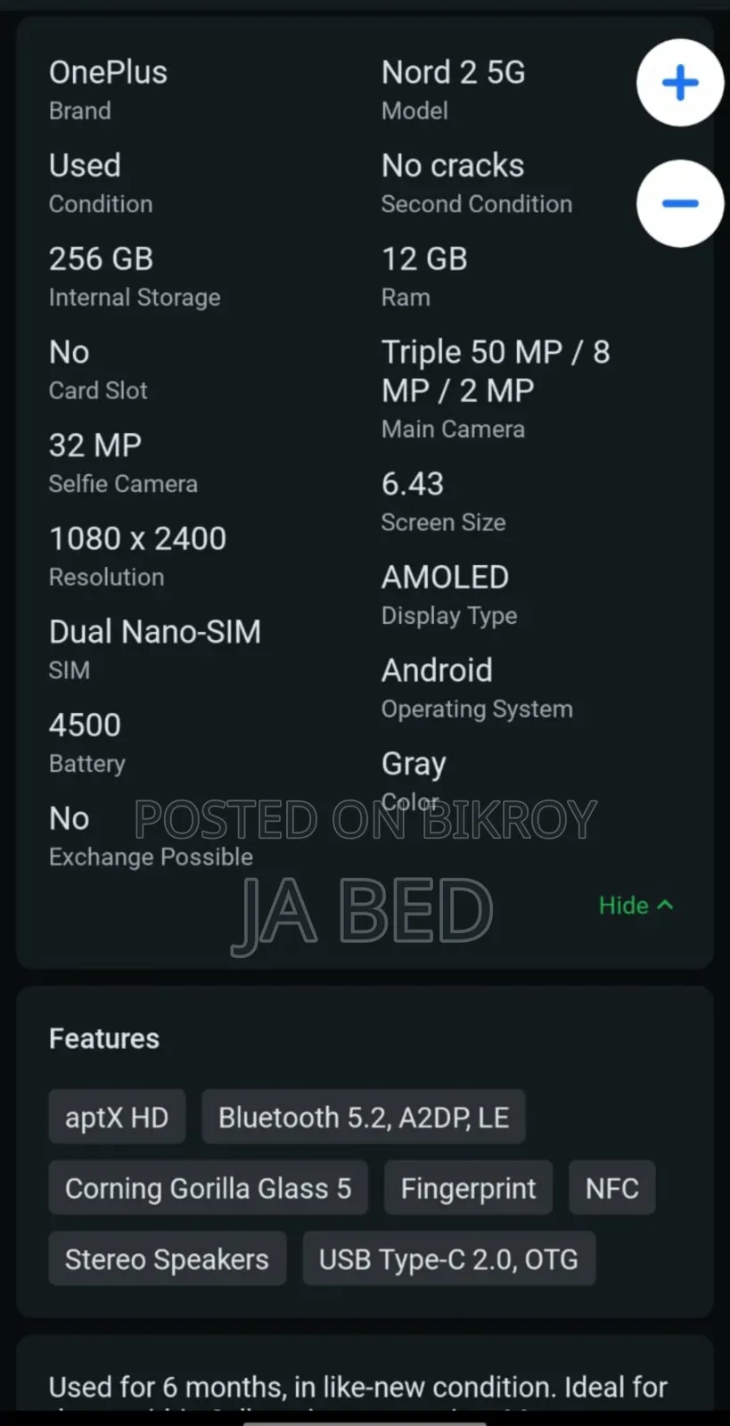 OnePlus Nord 2 5G 256 GB Gray