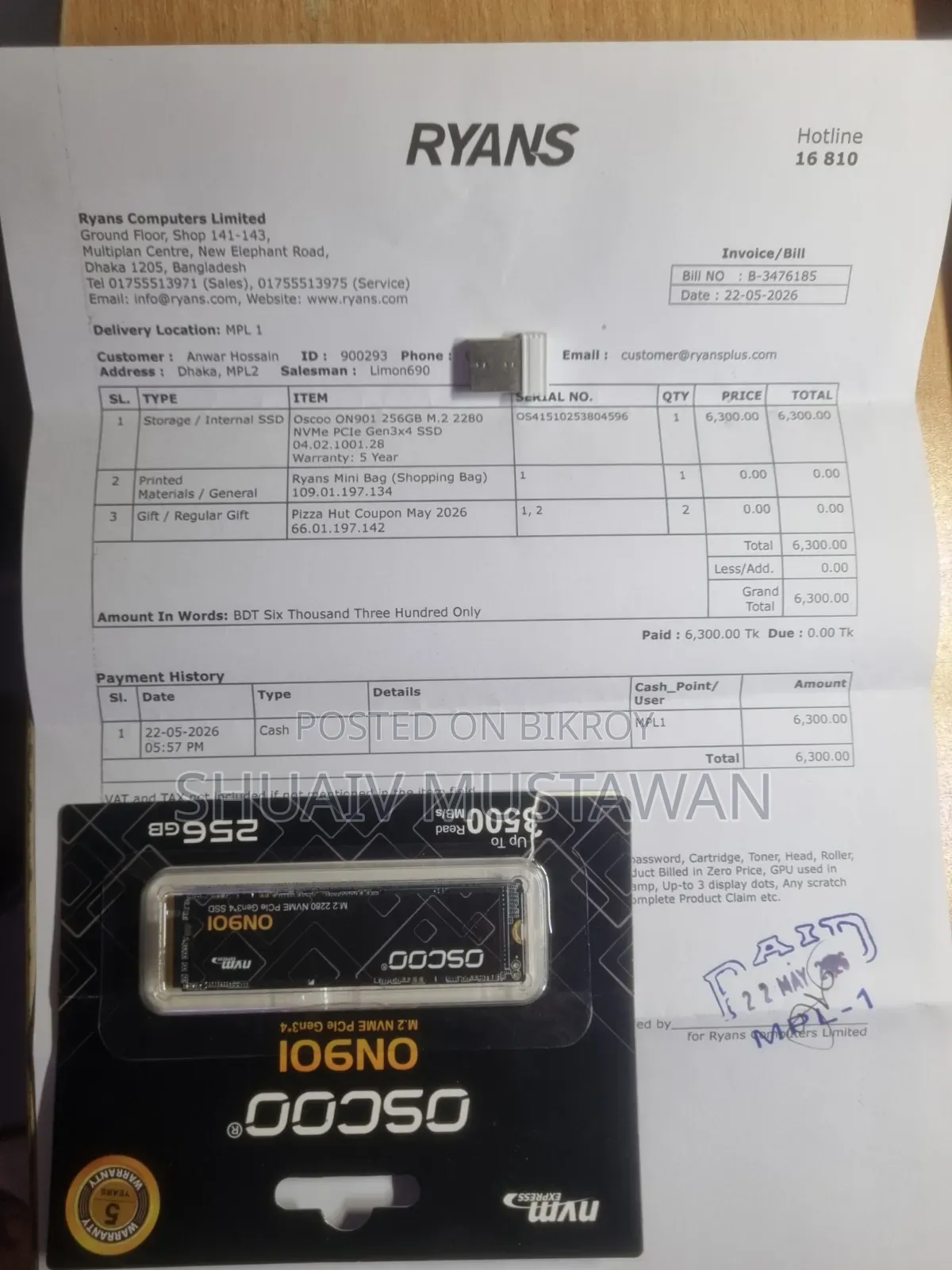 256GB SSD With Warranty and Windows