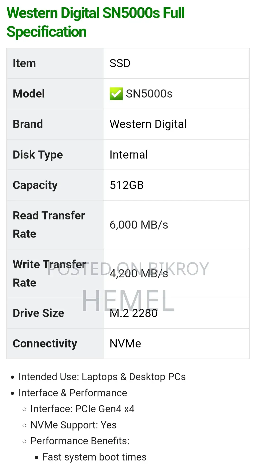 Western Digital Sn5000s 512gb Gen 4 Ssd