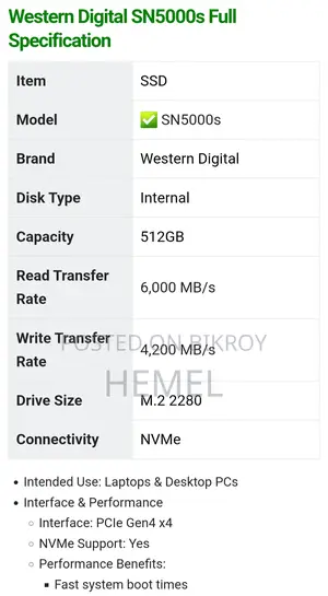 Western Digital Sn5000s 512gb Gen 4 Ssd